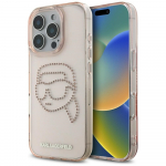 Karl Lagerfeld IML Rhinestones Karl Head &Uuml;mbris jaoks iPhone 16 Pro Max roosa