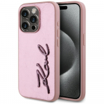 Karl Lagerfeld Wrinkled Metal Signature iPhone 15 Pro Max &Uuml;mbris - Roosa