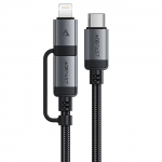 Acefast C20-01 USB-C - USB-C/ Lightning kaabel 60W/30W 480Mb/s 3A 1.2m - must