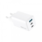 Forever TC-08-65ACC GaN PD QC laadija 2x USB-C 1x USB 65W valge