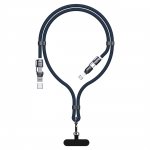Dudao L20Max 65W 4-in-1 sinine kaabel rihmaga USB-C kuni USB-C Lightning ja USB-A adapteritega