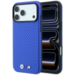 BMW kaitse&uuml;mbris seadmele iPhone 18 Pro / 17 Pro: (Carbon Metal Logo), MagSafe'iga &uuml;hilduv, v&auml;rv: sinine