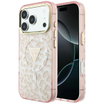 Guess IML Leopard Glitter Triangle Logo MagSafe &uuml;mbris mudelile iPhone 17 Pro Max / 18 Pro Max &ndash; v&auml;rv: roosa