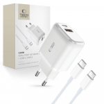 Tech-Protect C20W USB-C PD 20W / USB-A QC 3.0 laadija koos USB-C / USB-C kaabel - valge