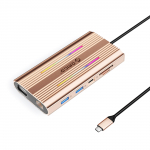 Orico XDR 12-&uuml;hes RGB USB-C dokkimisjaam 3x USB-A USB-C PD 100W HDMI 4K VGA RJ45 Gigabit SD ja microSD kaardilugeja - roosa kuld