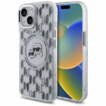 Karl Lagerfeld IML Monogram Karl & Choupette Head MagSafe iPhone 15 &Uuml;mbris - Clear