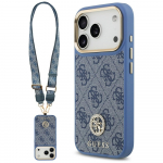 Guess 4G Strass Logo & Big Strap Metal Buttons MagSafe &Uuml;mbris jaoks iPhone 17 Pro - Sinine