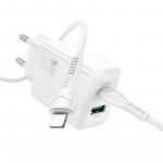 Laadija Hoco N71 30W GaN USB-C/USB-A + USB-C to Lightning kaabel 1.0m valge