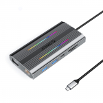 Orico XCR 12-&uuml;hes RGB USB-C dokkimisjaam 3x USB-A USB-C PD 100W HDMI 4K VGA RJ45 Gigabit SD ja microSD kaardilugeja - hall