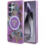 GUESS &uuml;mbris jaoks SAMSUNG S25 Ultra GUHMS25LHFLPEDU (Magnetic IML Metal Glitter Flowers Triangle) lilla