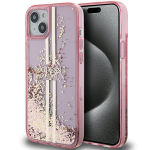 Guess Liquid Glitter kuldne Stripes &uuml;mbris jaoks iPhone 15 Plus / 14 Plus - roosa