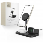 Tech-Protect QI15W-A22 MagSafe Induktiivne Laadija koos 3in1 MagSafe Alus jaoks Smartphone / Apple Watch / AirPods - must