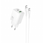 Laadija Hoco N71 30W GaN USB-C/USB-A + USB-C to USB-C kaabel 1.0m valge