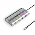 Orico XDR 12-&uuml;hes RGB USB-C dokkimisjaam USB-A USB-C 2x HDMI 4K 60Hz DisplayPort 4K 60Hz RJ45 Gigabit PD 100W SD ja microSD kaardilugeja - h&otilde;bedane