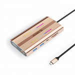 Orico XDR 12-&uuml;hes RGB USB-C dokkimisjaam USB-A USB-C 2x HDMI 4K 60Hz DisplayPort 4K 60Hz RJ45 Gigabit PD 100W SD ja microSD kaardilugeja - roosa kuld