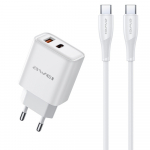 Laadija Awei PD81C-EU 22.5W USB-A/USB-C + USB-C to USB-C kaabel 1.0m valge