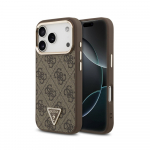 Case Guess PU Leather 4G Strass Triangle Logo Gold Frame MagSafe Apple iPhone 18 Pro Max brown