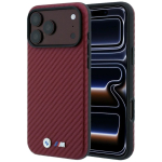 BMW kaitse&uuml;mbris seadmele iPhone 18 Pro / 17 Pro: (Carbon Metal Logo), MagSafe'iga &uuml;hilduv, v&auml;rv: bordoopunane