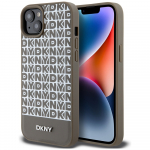 DKNY Leather Printed Pattern Metal Logo MagSafe &Uuml;mbris jaoks iPhone 15 / 14 / 13 - Brown