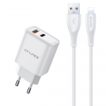 Laadija Awei PD81L-EU 22.5W USB-A/USB-C + USB to Lightning kaabel 1.0m valge