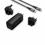 Energizer Ultimate A65MUC GaN reisilaadija EU / UK / US pistikutega, USB-C + USB-A, 65 W PD, USB-C-kaabliga, must