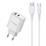 Laadija Awei PD81T-EU 22.5W USB-A/USB-C + USB-A to USB-C kaabel 1.0m valge