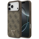 Guess Leather 4G Triangle Strass MagSafe &uuml;mbris mudelile iPhone 17 Pro Max / 18 Pro Max &ndash; pruun