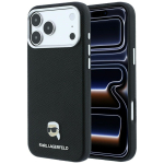 Karl Lagerfeld Grained Karl Head Metal &uuml;mbris seadmele iPhone 18 Pro / 17 Pro, MagSafe-&uuml;hilduv &ndash; must