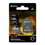 Platinet MicroSD m&auml;lukaart 128GB class10 UHS-III 90MB/s + SD adapter