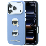 Sinine Saffiano tekstuuriga Karl Lagerfeldi &uuml;mbris Karli ja Choupette'i pea embleemide ning logoga iPhone 18 Pro Max / 17 Pro Max telefonile