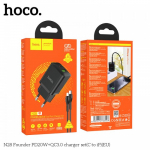 Įkroviklis Hoco "N28" juodas (PD20W / QC3.0) + "Type-C / Lightning" 100cm laidas