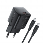 Laadija Acefast A118 30W GaN USB-C + USB-C USB-C-le kaabel 1.2m must