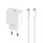 "Maxlife MXTC-06-20C PD QC įkroviklis 1x USB-C 20W baltos spalvos + USB-C - Lightning kabelis 20W
