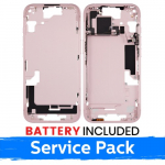 Ekrano rėmas / Vidinis korpusas skirtas Apple iPhone 15 korpusas + baterija / Pink / (Service Pack)