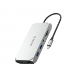 Orico XCR 12-&uuml;hes USB-C dokkimisjaam 2x USB-A 3.1 1x USB-A 2.0 1x USB-C PD 100W 1x USB-C 3.1 2x HDMI 2.0 4K 60Hz 1x DisplayPort 1.4 4K 60Hz 1x SD 3.0 1x microSD 3.0 1x RJ45 Gigabit Ethernet 1x audio CTIA 3.5 mm - h&otilde;bedane