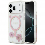 GUESS &uuml;mbris jaoks IPHONE 17 Pro compatible with MagSafe GUHMP17LRBFGFGMP (Resin Flowers and Glitter) roosa