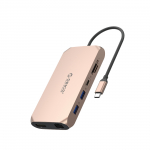 Orico XCR 12-&uuml;hes USB-C dokkimisjaam 2x USB-A 3.1 1x USB-A 2.0 1x USB-C PD 100W 1x USB-C 3.1 2x HDMI 2.0 4K 60Hz 1x DisplayPort 1.4 4K 60Hz 1x SD 3.0 1x microSD 3.0 1x RJ45 Gigabit Ethernet 1x CTIA audio 3.5 mm - roosa kuld