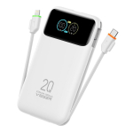 Akupank Veger Fuerza 10 W1212B sisseehitatud USB-C- ja Lightning-kaablitega, PD 20 W, 10000 mAh, valge