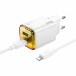 Įkroviklis telefonui Hoco USB A + USB C QC3.0 PD 3A 20W + kabelis USB C į Lightning N52 baltas