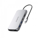 Orico XCR 12-&uuml;hes USB-C dokkimisjaam 2x USB-A 3.1 1x USB-A 2.0 1x USB-C PD 100W 1x USB-C 3.1 2x HDMI 2.0 4K 60Hz 1x DisplayPort 1.4 4K 60Hz 1x SD 3.0 1x microSD 3.0 1x RJ45 Gigabit Ethernet 1x audio CTIA 3.5 mm - hall