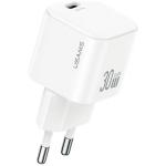Tinklo įkroviklis USAMS JO Series CC262 30W USB-C + USB-C/Lightning laidas 1m baltas