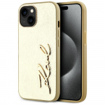 Karl Lagerfeld Wrinkled Metal Signature iPhone 15 &Uuml;mbris - Kuldne