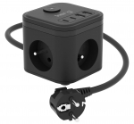 KERG 3 lizdų maitinimo kubas + greitas įkroviklis USB-A+USB-C 1.5m 3&times;1.5mm2 H05VV-F 16A/250V~ Smart juodas