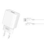 XO seinalaadija CE02D QC 3.0 18W 1x USB, valge + USB-C-kaabel