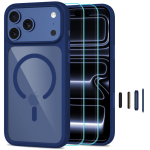 Tech-Protect MagOne MagSafe CC &uuml;mbris 2 karastatud klaasiga mudelitele iPhone 18 Pro / 17 Pro, l&auml;bipaistev tumesinine