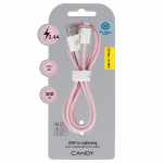 Blavec Kabelis Candy pintas - USB į Lightning - 2,4A 3 metrai Apple CarPlay (CCA-UL24P30) rožinė