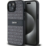 DKNY Leather Mono Stripe & Metal Logo &Uuml;mbris jaoks iPhone 15 Plus / 14 Plus - Must