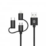 "Forever 3in1" kabelis USB - "Lightning" + USB-C + microUSB 1,0 m 1,5A juodas