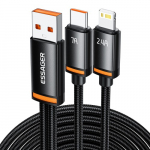 USB Laidas Essager "Triple" 3in1 juodas "USB / Type-C / Lightning" 100cm
