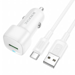 Borofone autolaadija BZ34 Cloud - USB - QC 3.0 18W koos USB C-t&uuml;&uuml;pi kaabliga valge